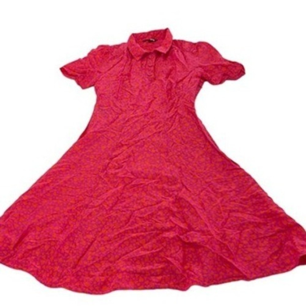Tara‎ Jarmon Dress Womens 44 Pink Orange Rozenn Heart Print Polo Midi - Picture 2 of 15